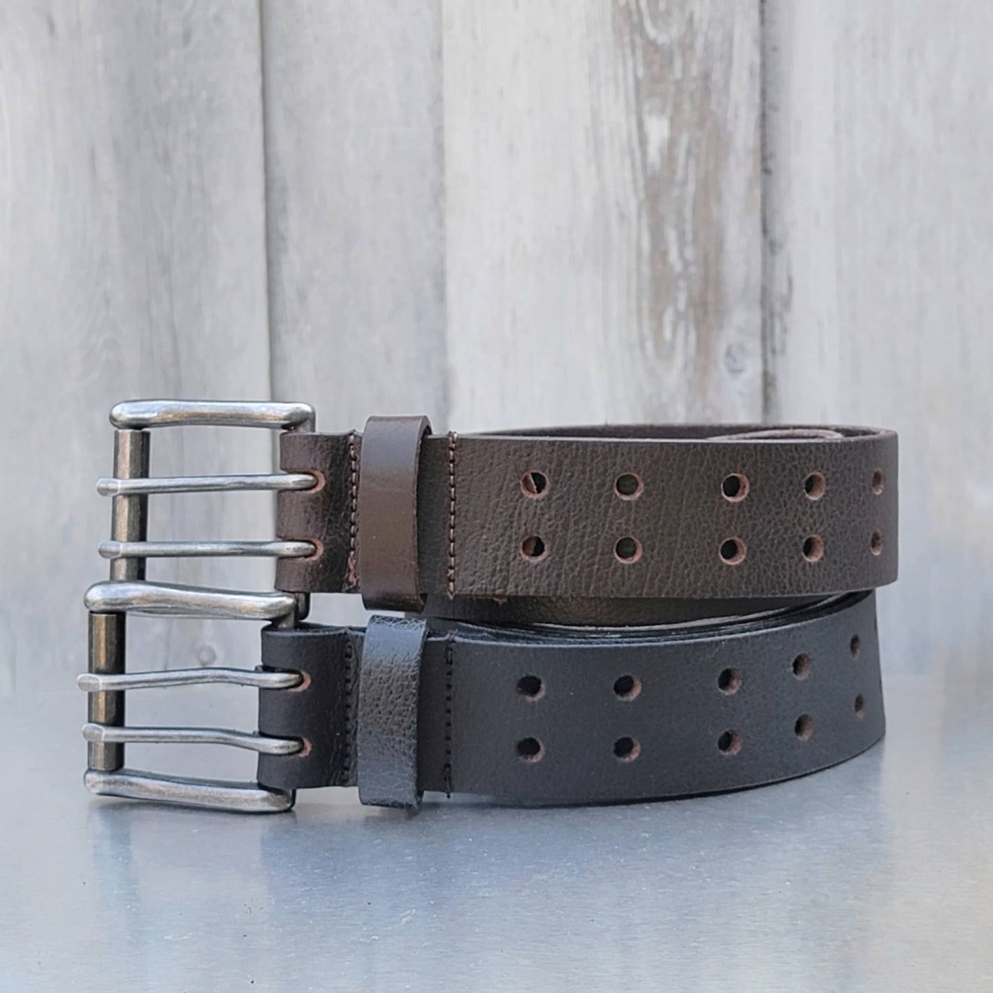 THE DOUBLE HOLE BELTS - 2 PC Gift Set