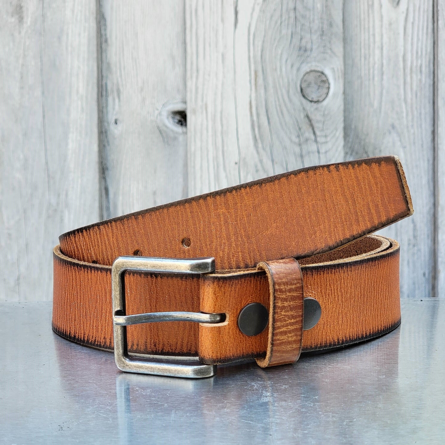 CANYON BELT - TAN WOMEN'S LEATHER BELT WITH CHARRED EDGES