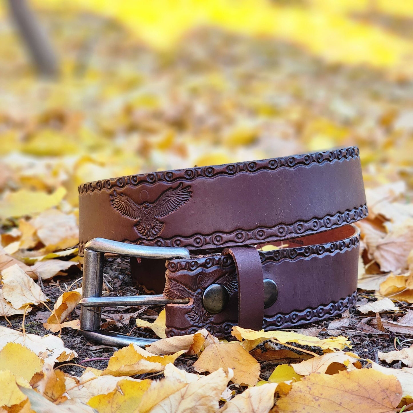 The Eagle Belt- Black Chain Link Embossed 100% Real Leather Belt