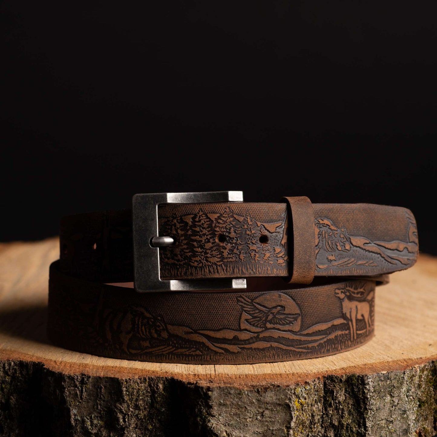 THE WILDLIFE BELT - NATURAL TAN EMBOSSED FULL GRAIN LEATHER BELT MADE IN CANADA