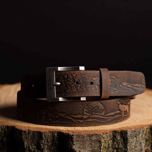 The Wildlife Belt - Cognac Embossed Full Grain Leather Belt Made in Canada