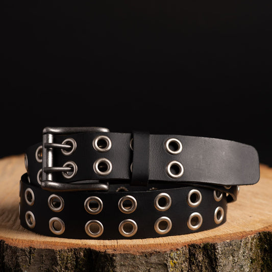 Brixton - Black Double Grommet 100 % Full Grain Leather Belt