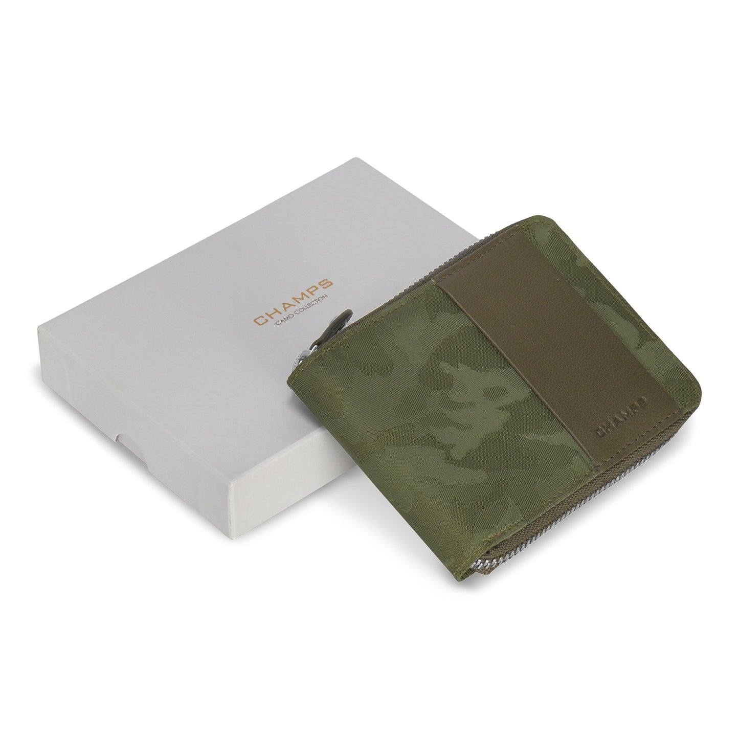 Camo / Leather Zip Around Wallet
