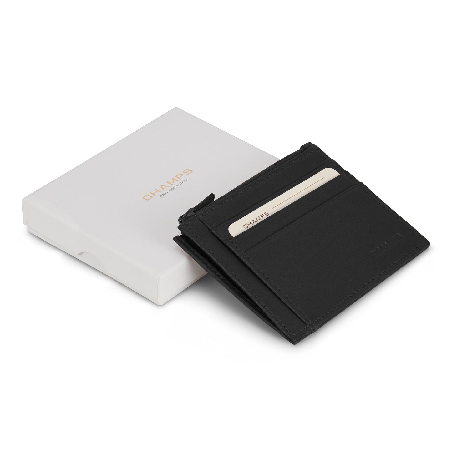 Onyx / Leather Zip Card Case
