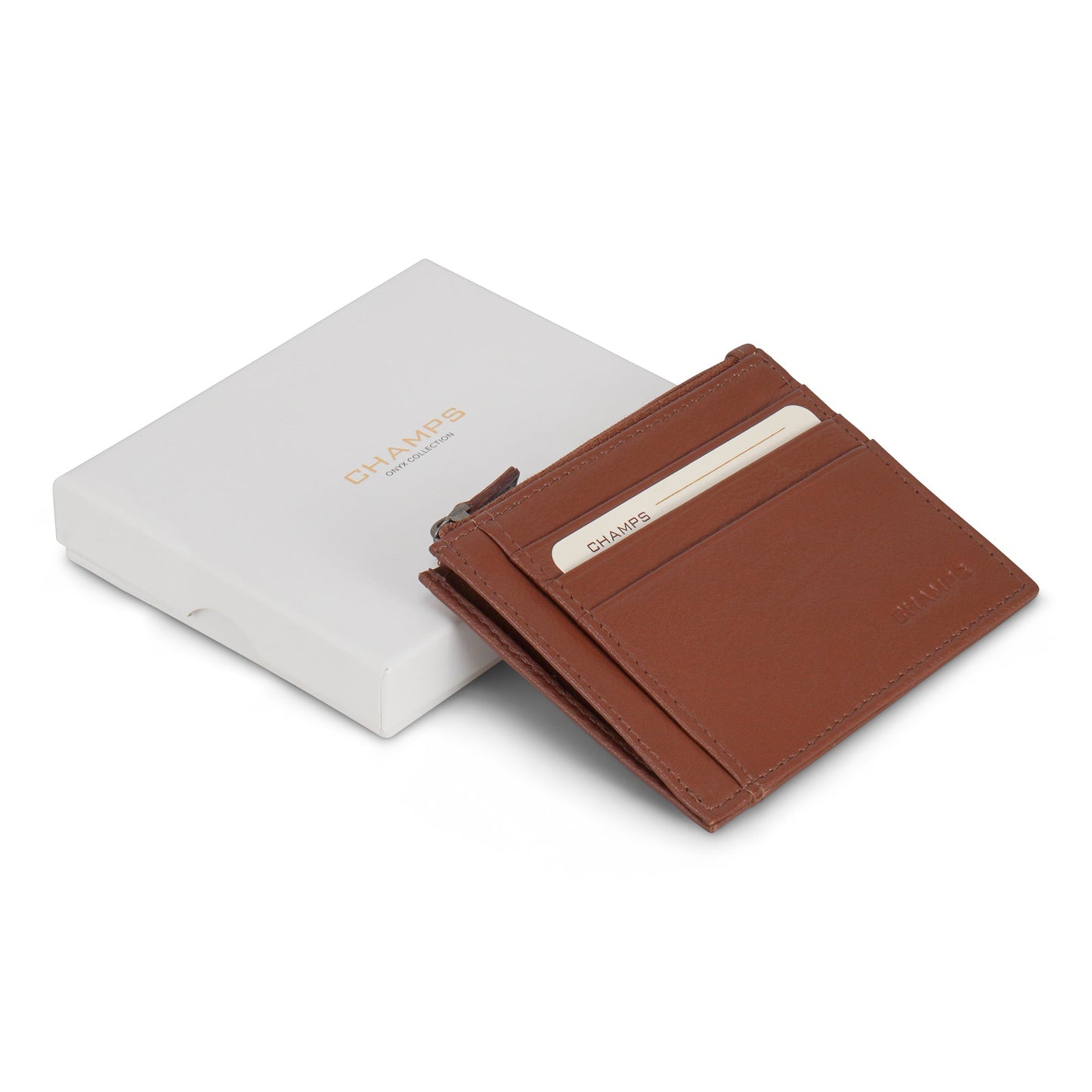 Onyx / Leather Zip Card Case