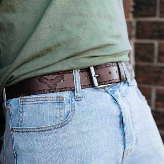 The Eagle Belt - Brown Embossed 100% Real Leather Belt Made in Canada