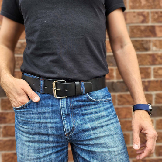 Black 45 mm 100% Full Grain Bridle Leather Belt for Jeans