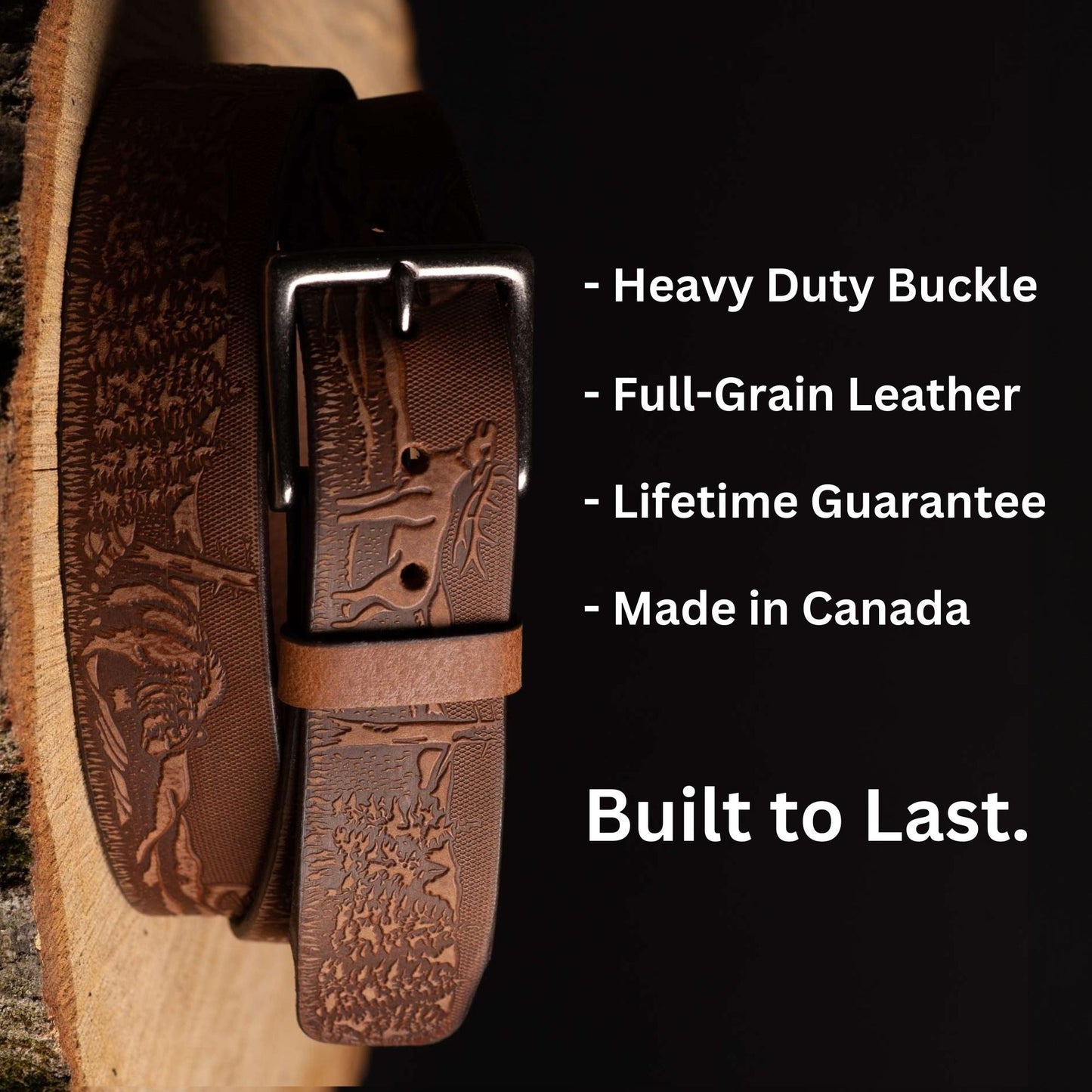 THE WILDLIFE BELT - NATURAL TAN EMBOSSED FULL GRAIN LEATHER BELT MADE IN CANADA