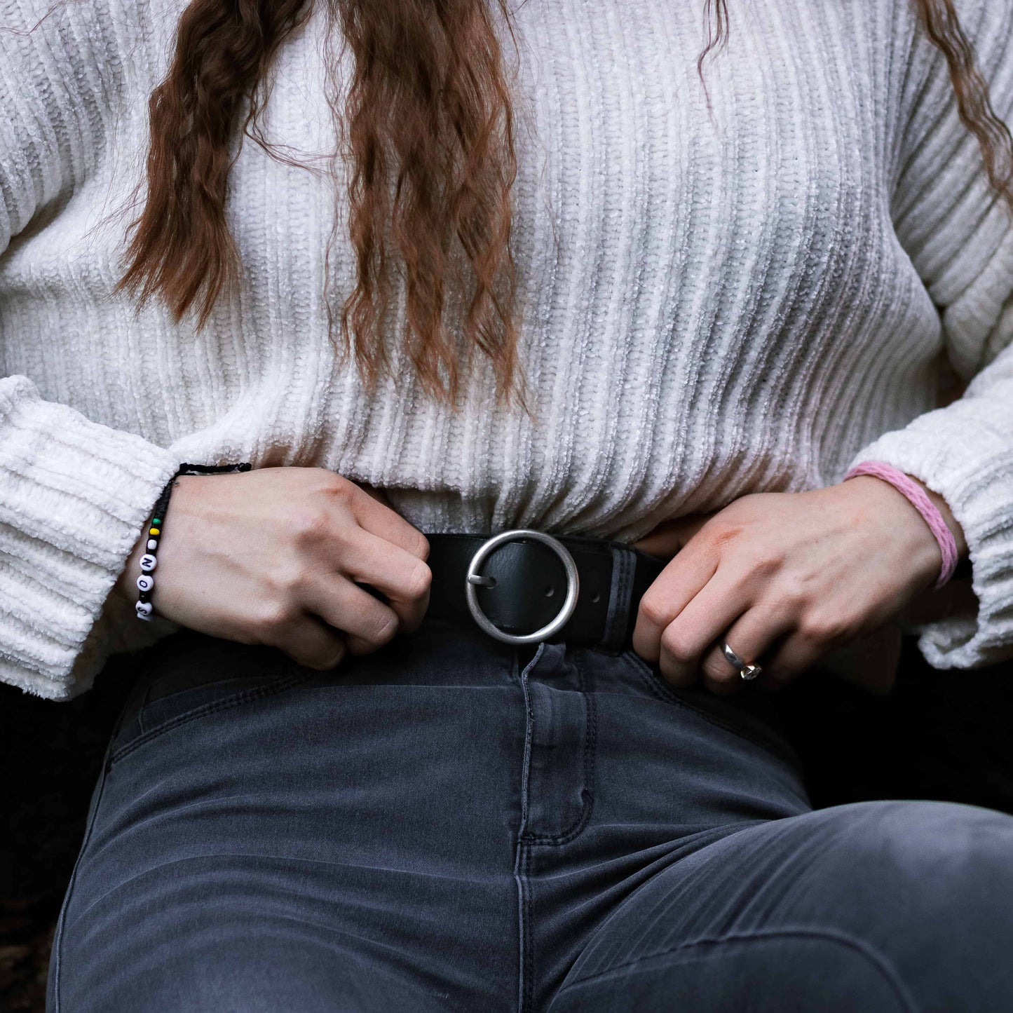 Sempre - Cognac Vachetta Leather Waist Belt with Circular Buckle - Made in Canada