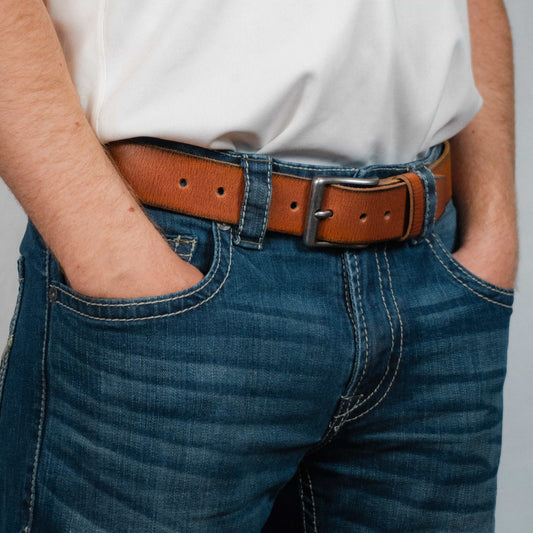 The Canyon Belt - Tan Leather Belt with Charred Edges
