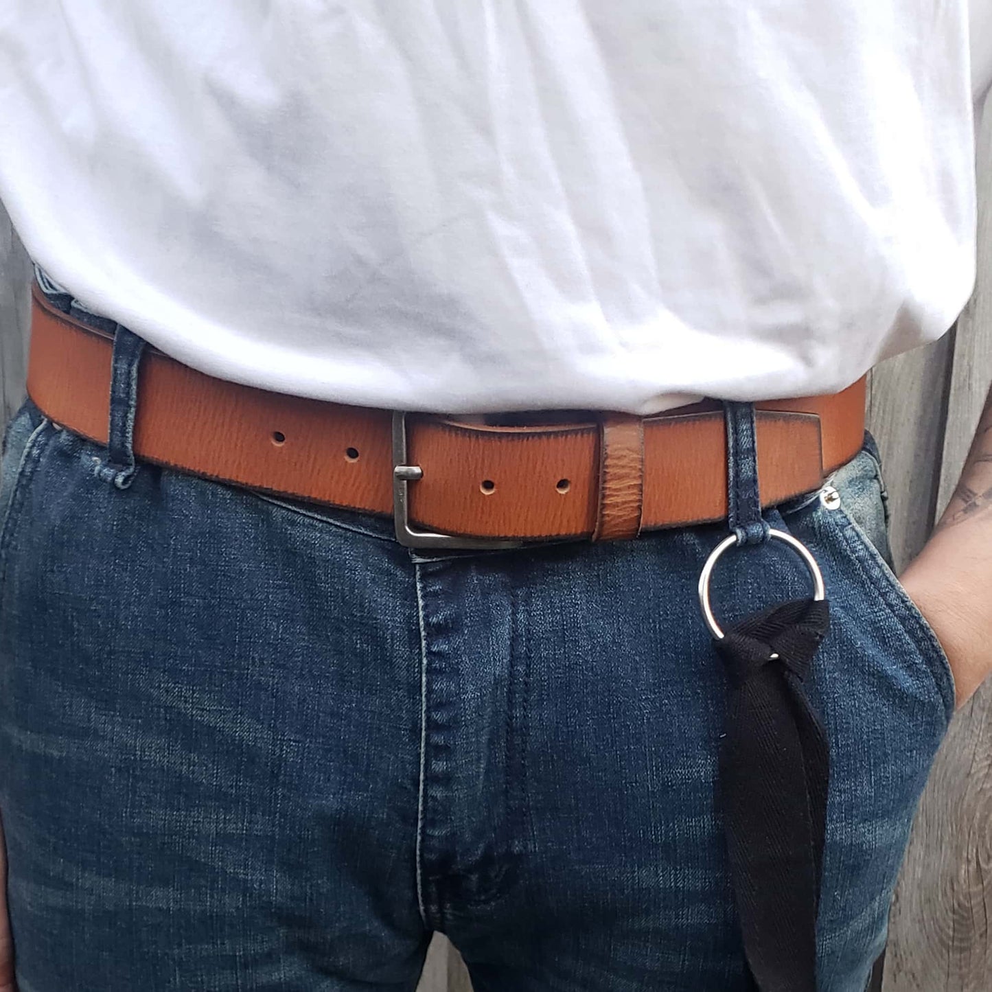 The Mountain Belt - Grey Leather Belt with Charred Edges