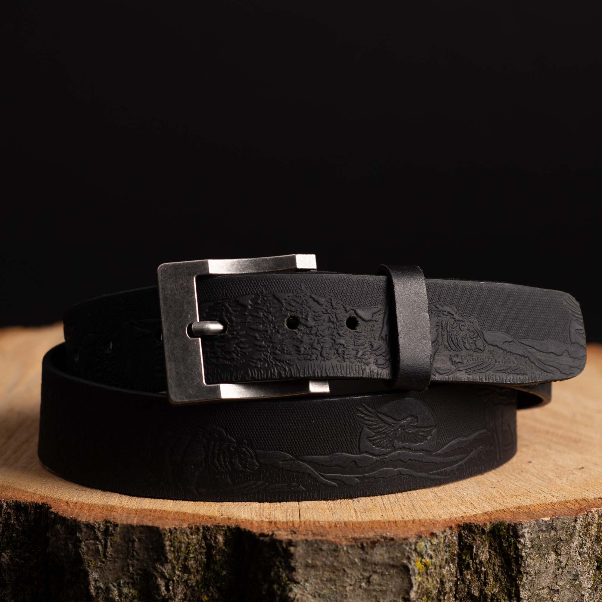 The Wildlife Belt - Black Embossed Full Grain Leather Belt Made in Canada