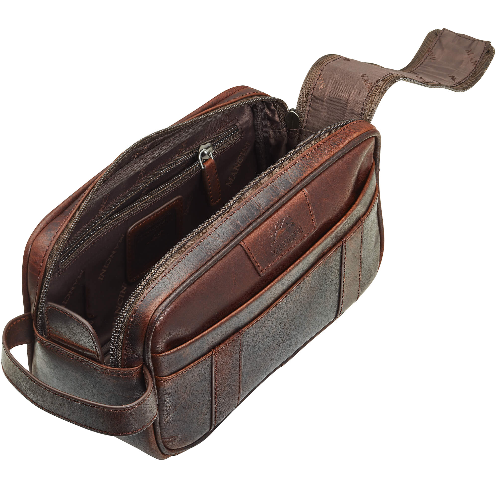 Mancini Buffalo Dual Zipper Toiletry Bag