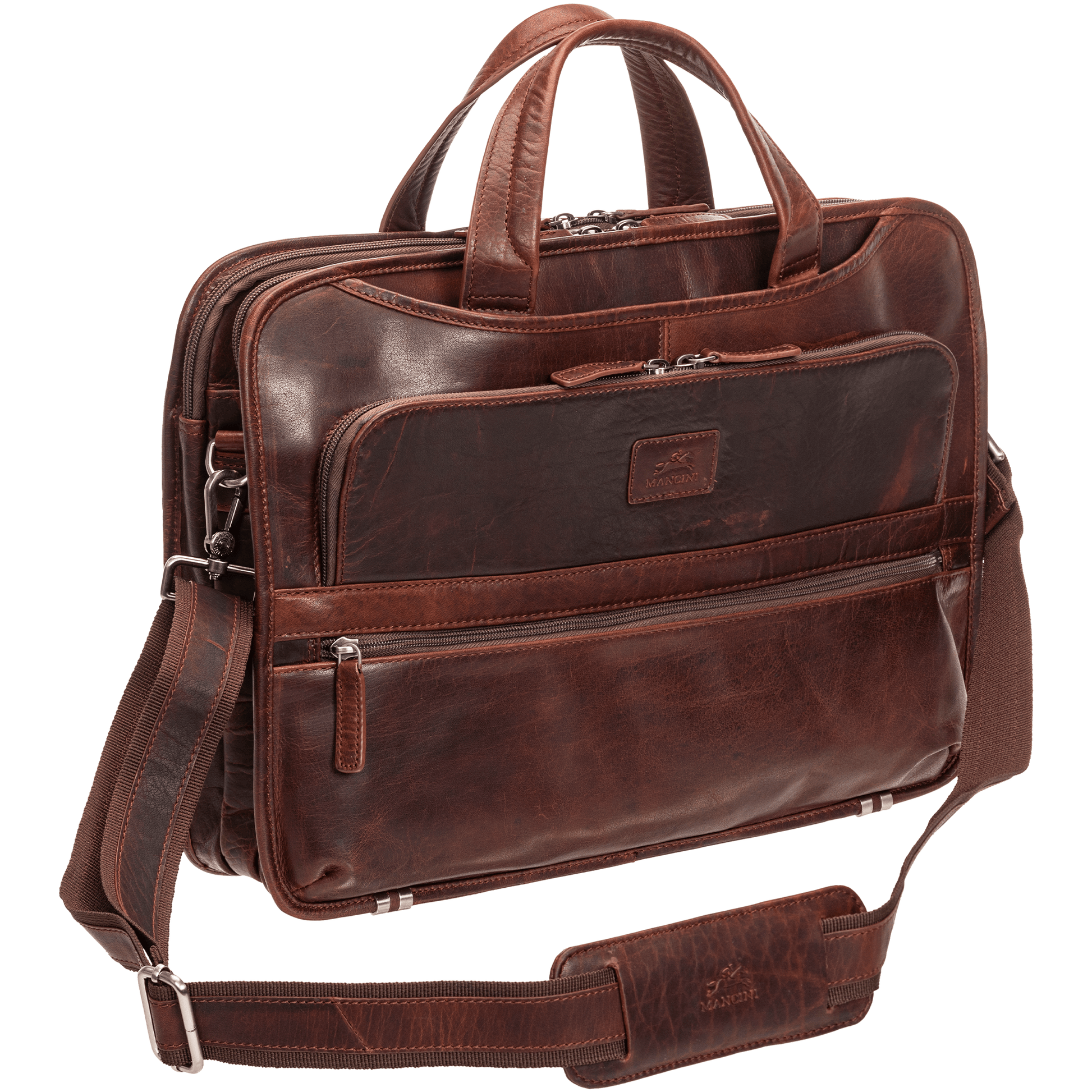 MANCINI BUFFALO LEATHER BRIEFACASE TRIPLE COMPARTMENT Briefcases.