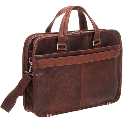 MANCINI BUFFALO LEATHER BRIEFACASE TRIPLE COMPARTMENT Briefcases.