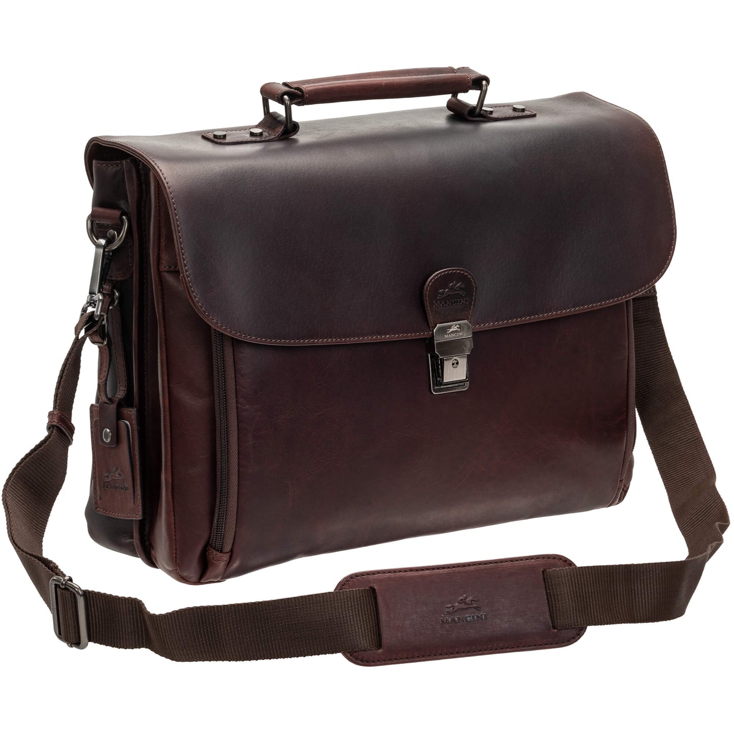 MANCINI BUFFALO LEATHER BRIEFCASE DOUBLE COMPARTMENT Briefcases.