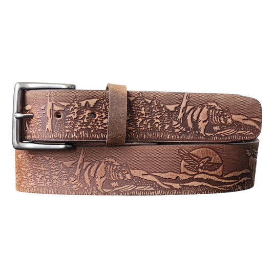 THE WILDLIFE BELT - NATURAL TAN EMBOSSED FULL GRAIN LEATHER BELT MADE IN CANADA