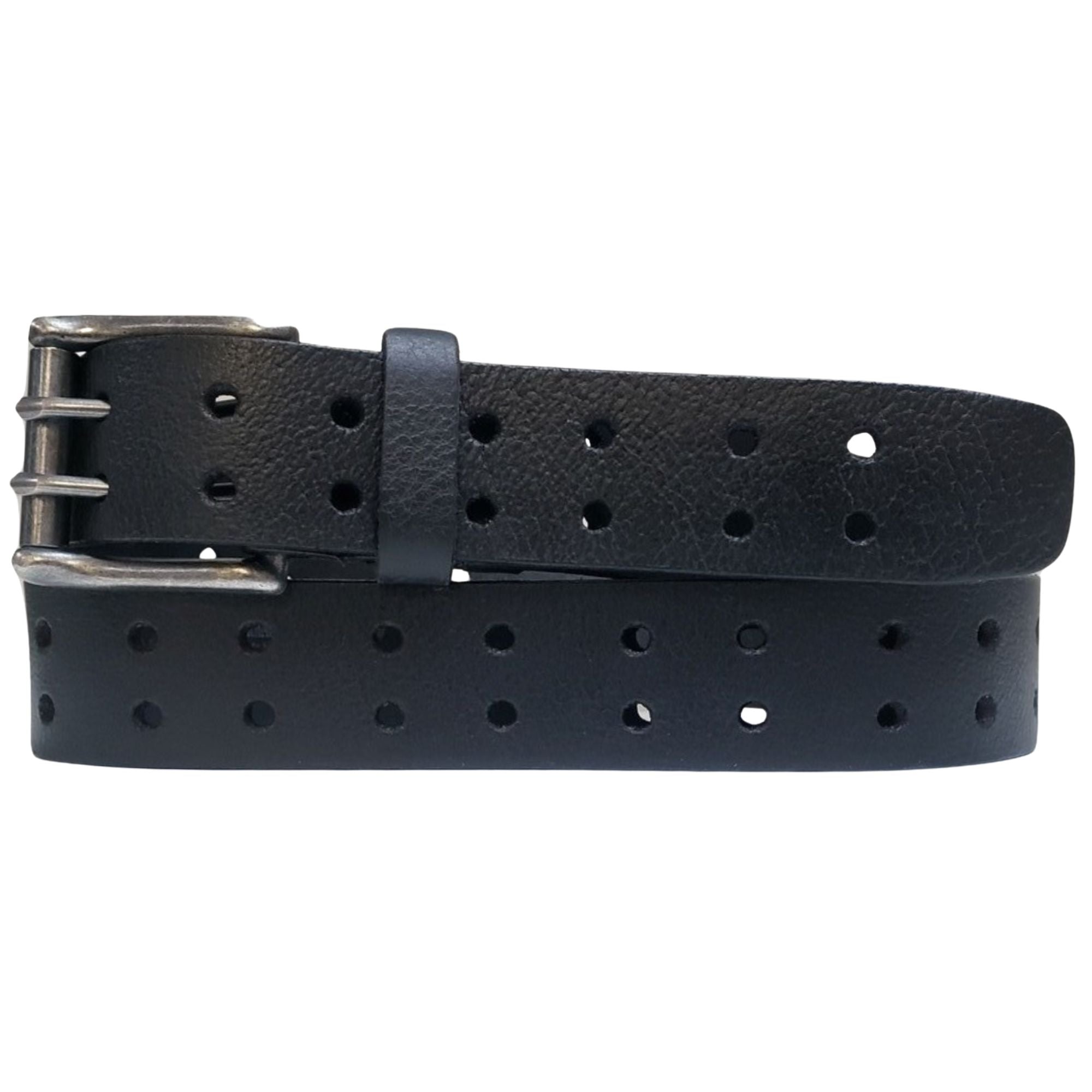 Black Double Hole Full Grain Leather Belt