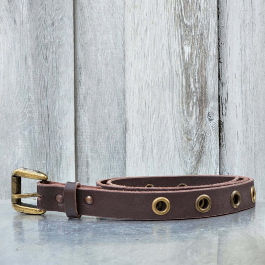 Exene - Slim Brown Leather Belt with Single Grommets - Made in Canada