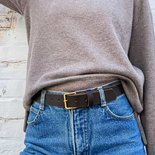 Kyomi- Brown 100% Premium Leather Belt- Made in Canada