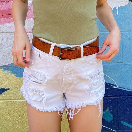 CANYON BELT - TAN WOMEN'S LEATHER BELT WITH CHARRED EDGES
